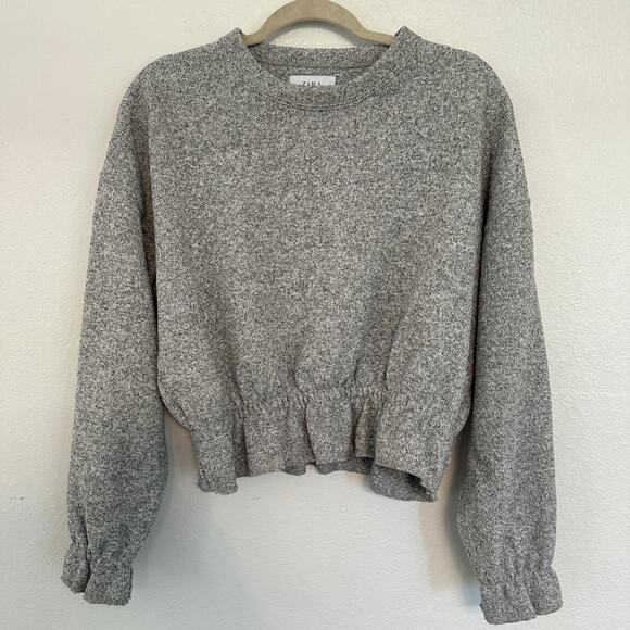 Zara Sweaters - Zara Trafaluc Gray Crop Pullover Long Sleeve Crew Neck Stretch Waist Womens M